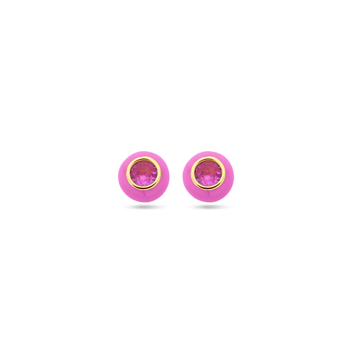 Ohrstecker rosa Emaille und Korund-Zirkonia 1 Mikron Silber vergoldet (gelb)