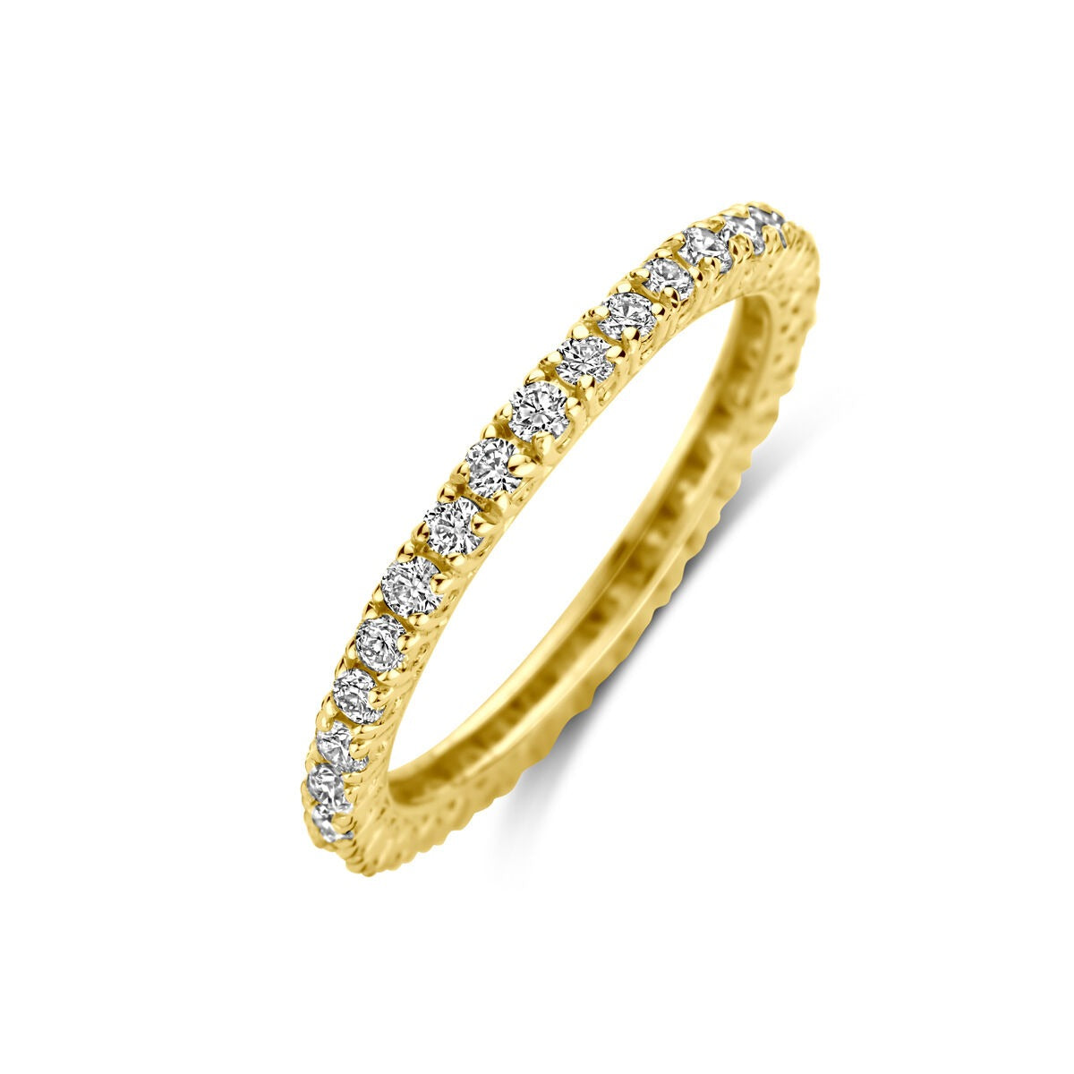 Allianzring aus 14k Gelbgold mit 0,70 ct Diamanten, funkelnde Steine in einer Reihe angeordnet