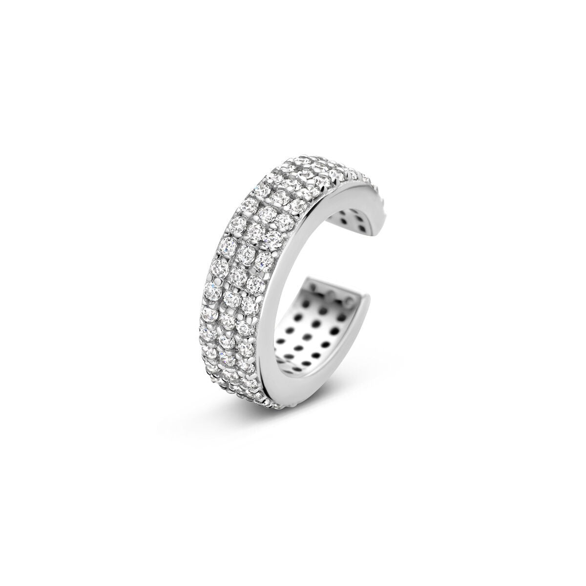 Silberner Ear Cuff mit Zirkonia, rhodiniert, mit mehreren Reihen von funkelnden Steinen