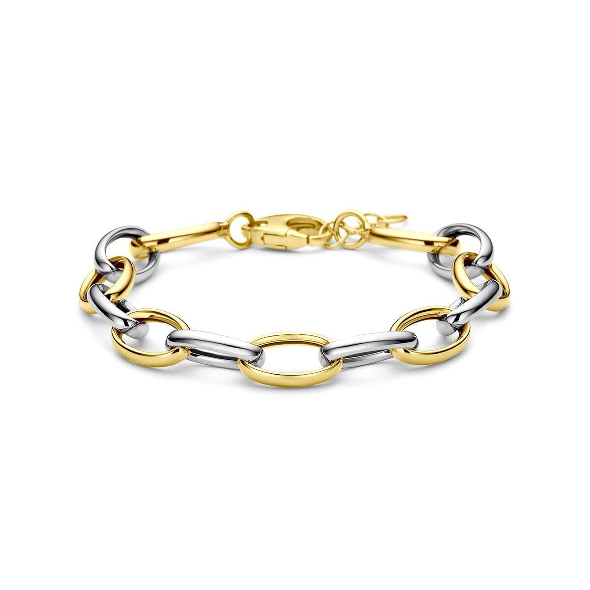 Vergoldetes und rhodiniertes 925 Silberarmband mit ovalen Gliedern in zwei Farben