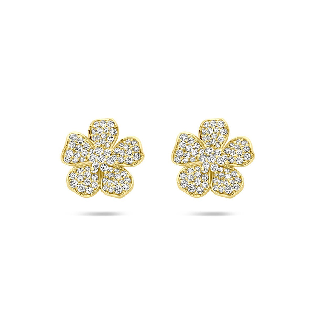14k Geelgouden oorknoppen met diamant – bloemvorm, 0.70 ct
