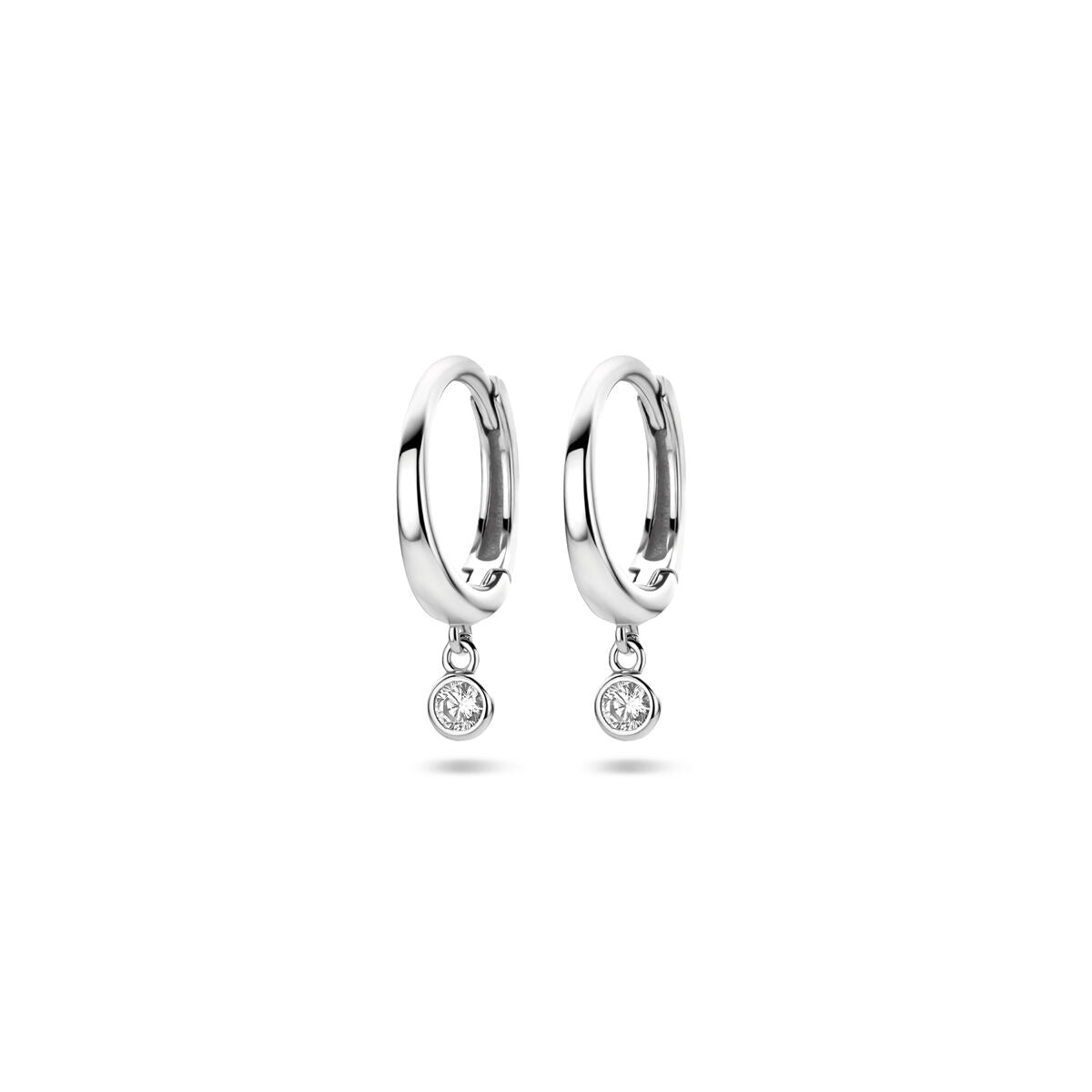 Silberne Klapohringe aus rhodiniertem 925 Silber mit hängendem Zirkonia, 16 mm hoch