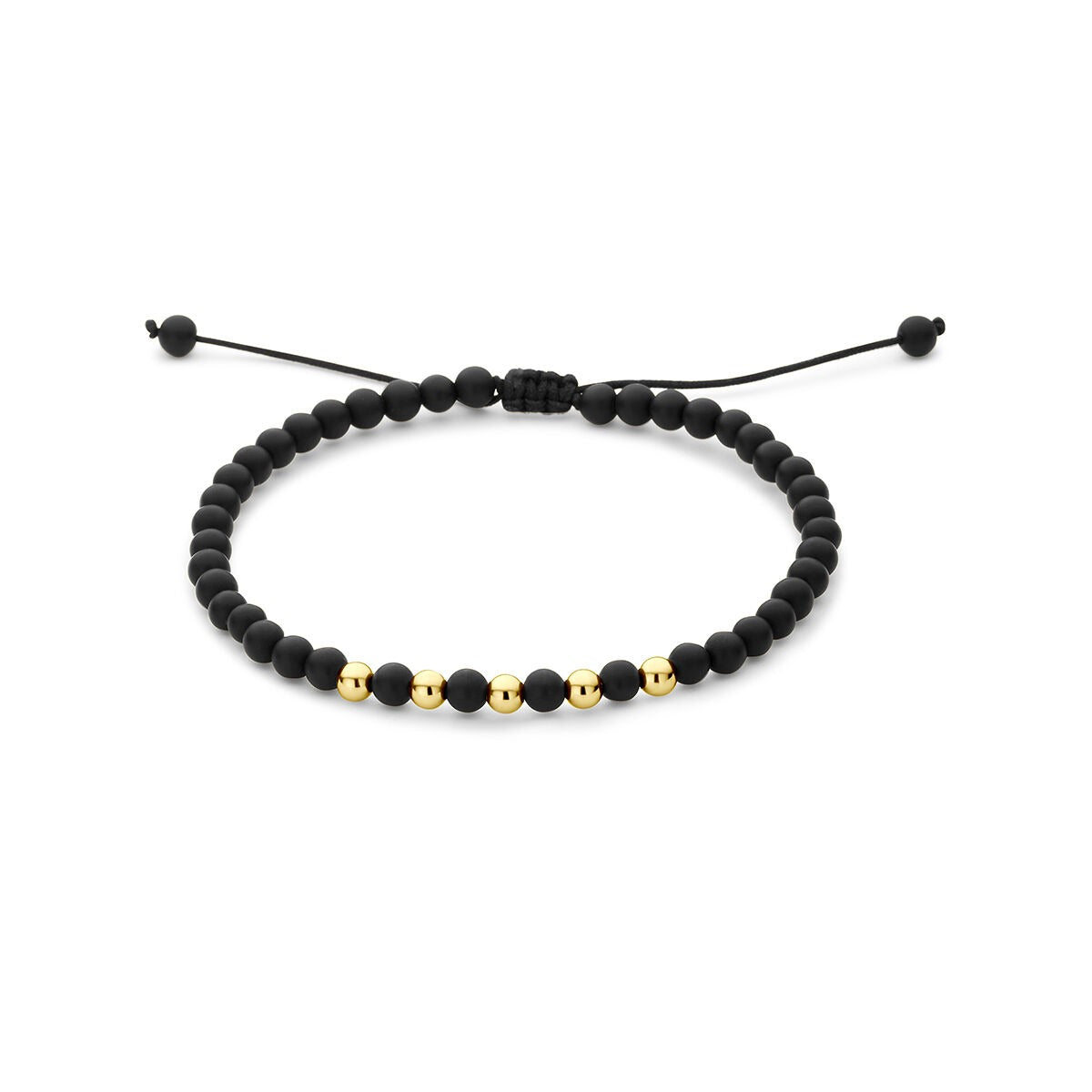 Armband aus 14k Gelbgold mit schwarzen Onyx-Perlen und schwarzen Polyester-Elementen