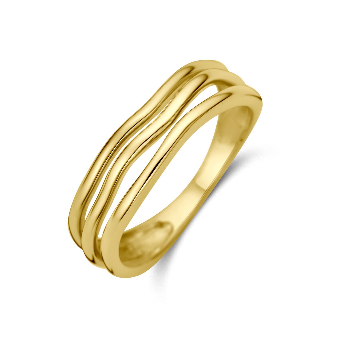 Ring aus 14 Karat Gelbgold mit drei geschwungenen Linien und glatter Oberfläche