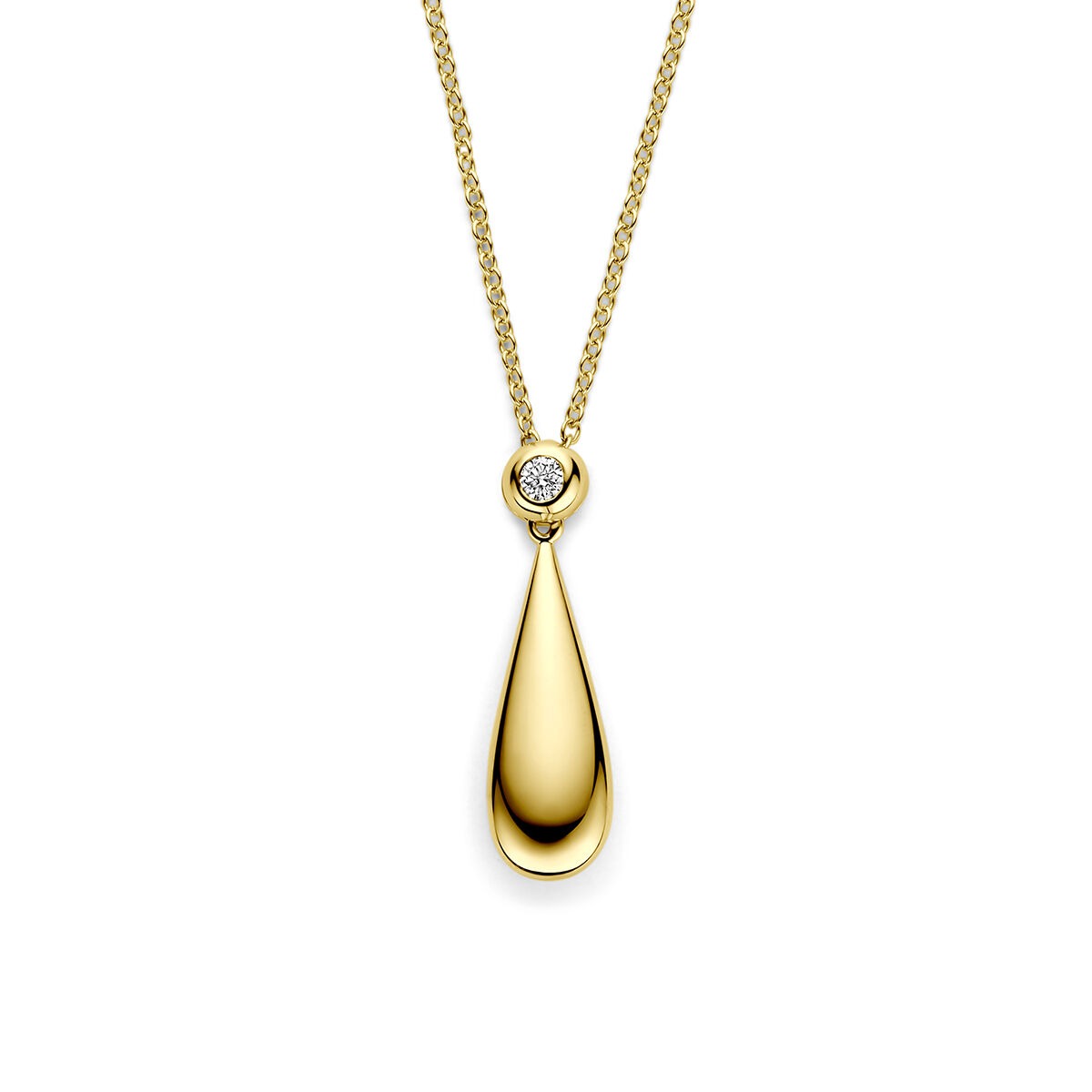 14k Gelbgoldkette mit tropfenförmigem Anhänger und 0,15 ct Diamant