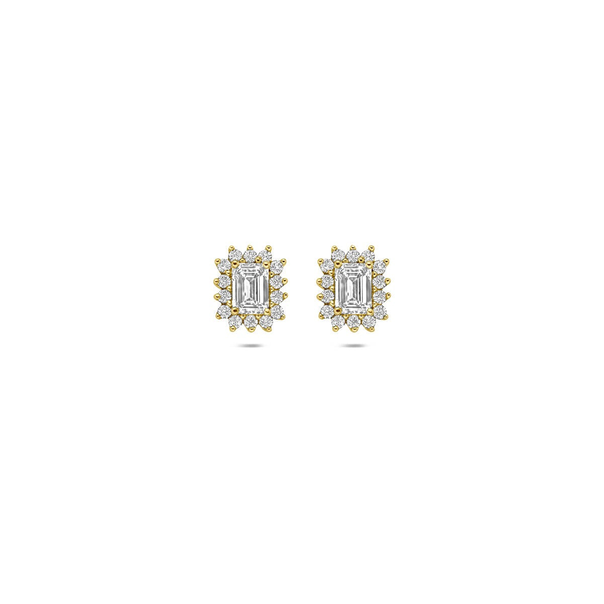 Ohrstecker aus 14 Karat Gelbgold mit lab-grown Diamant und umgebenden kleinen Steinen
