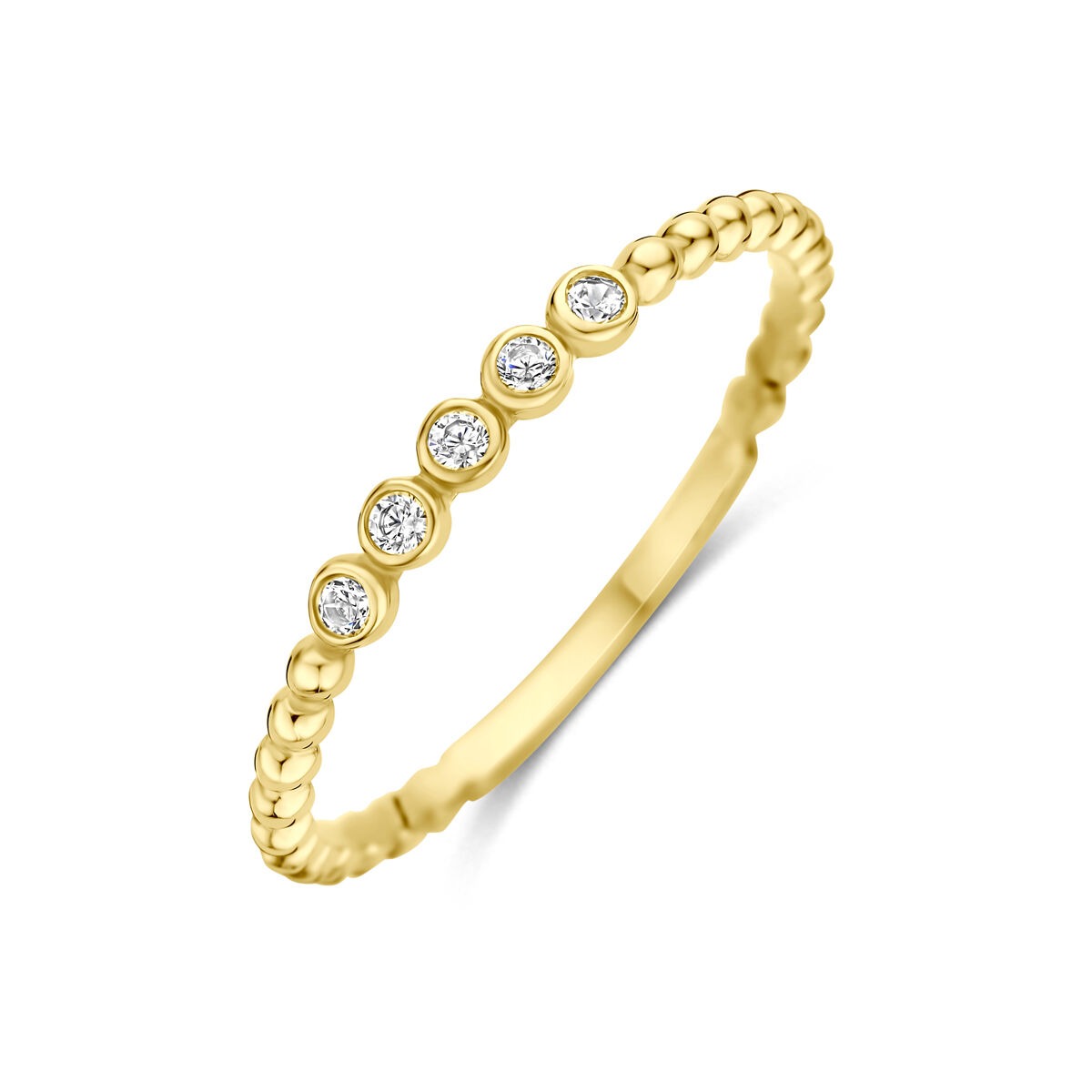 Ring aus 14k Gelbgold mit Zirkonia-Entourage und geflochtenem Design