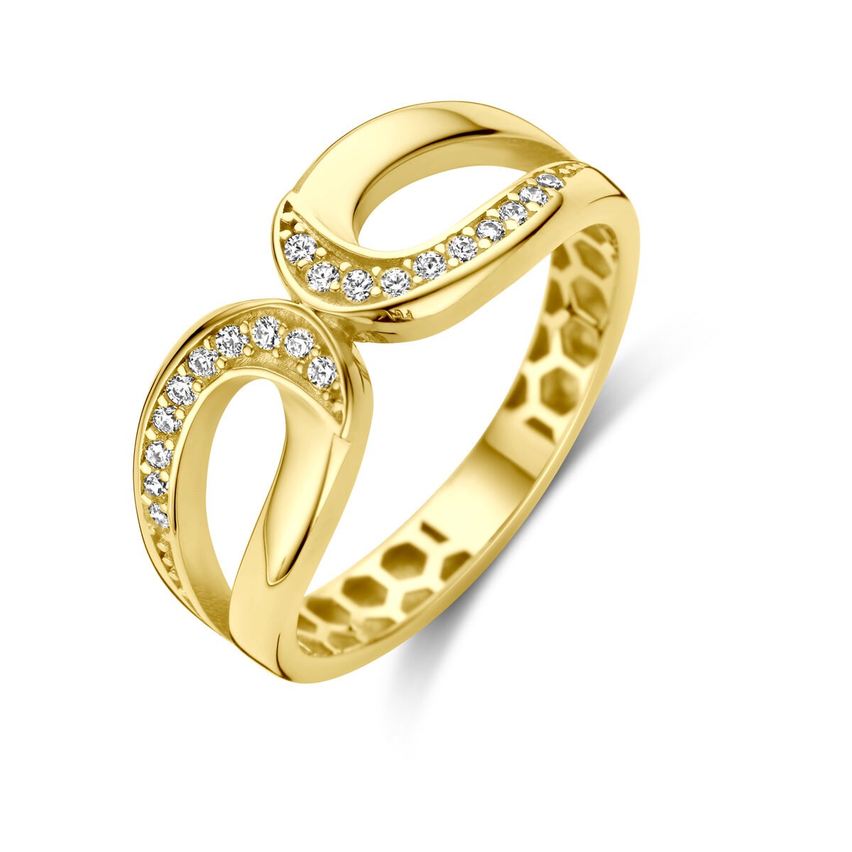 Ring aus 9 Karat Gelbgold mit Zirkonia und geschwungenem Design