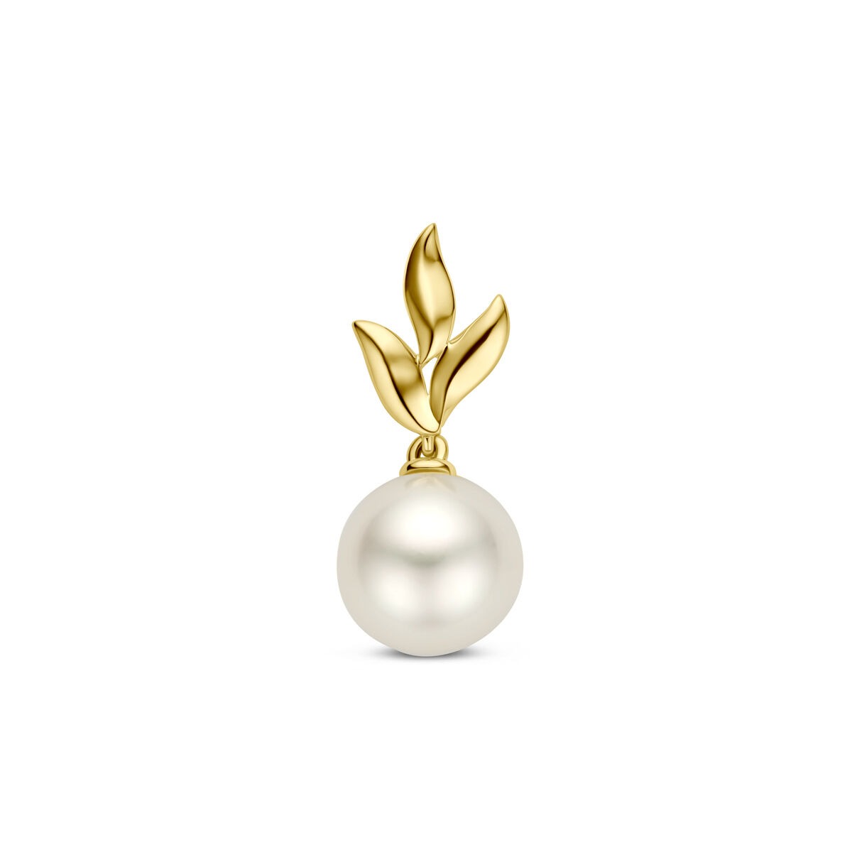 Hänger aus 14k Gelbgold mit einer großen, weißen Perle und Blattdetails