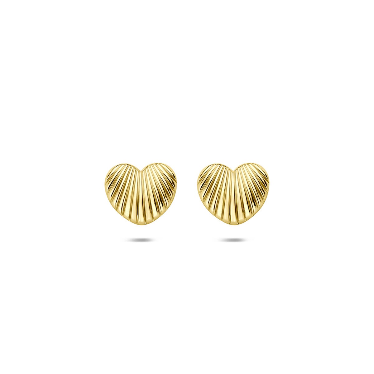 Herzförmige Ohrstecker aus 14k Gelbgold mit geriffelter Oberfläche