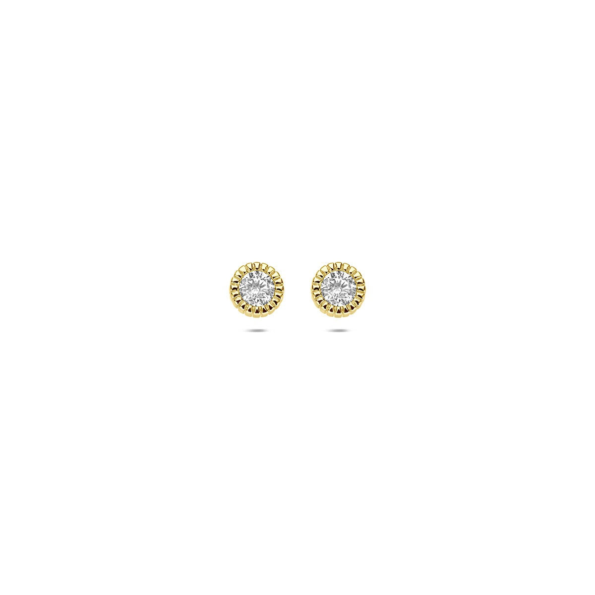 9k gelbgoldene Ohrstecker mit Zirkonia und runder, facettierter Steinfassung