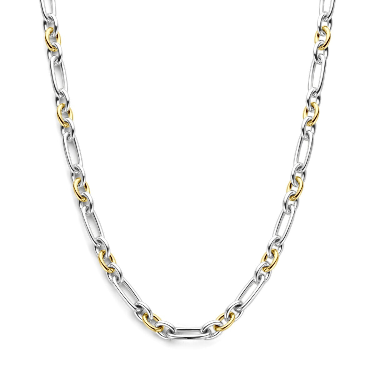 Halskette aus 14k gelbem Gold und Silber mit alternierenden Gliedern in zwei Farben