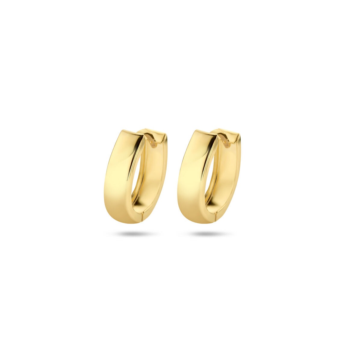 Gelbgoldene gestanzte Klappohringe aus 14k Gold mit glänzender Oberfläche