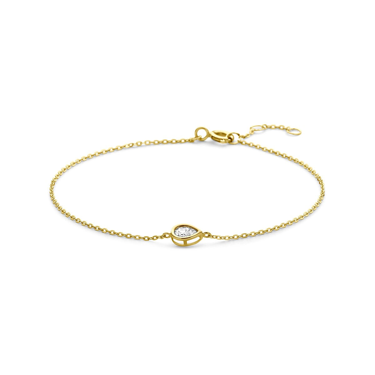 Armband aus 9 Karat Gelbgold mit tropfenförmigem Zirkonia in der Mitte