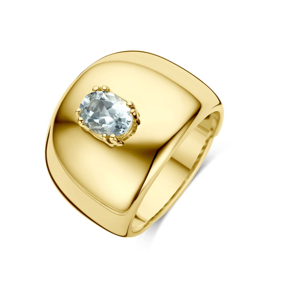 Ring aus 14k Gelbgold mit ovalem Aquamarin in schlichter, polierter Form