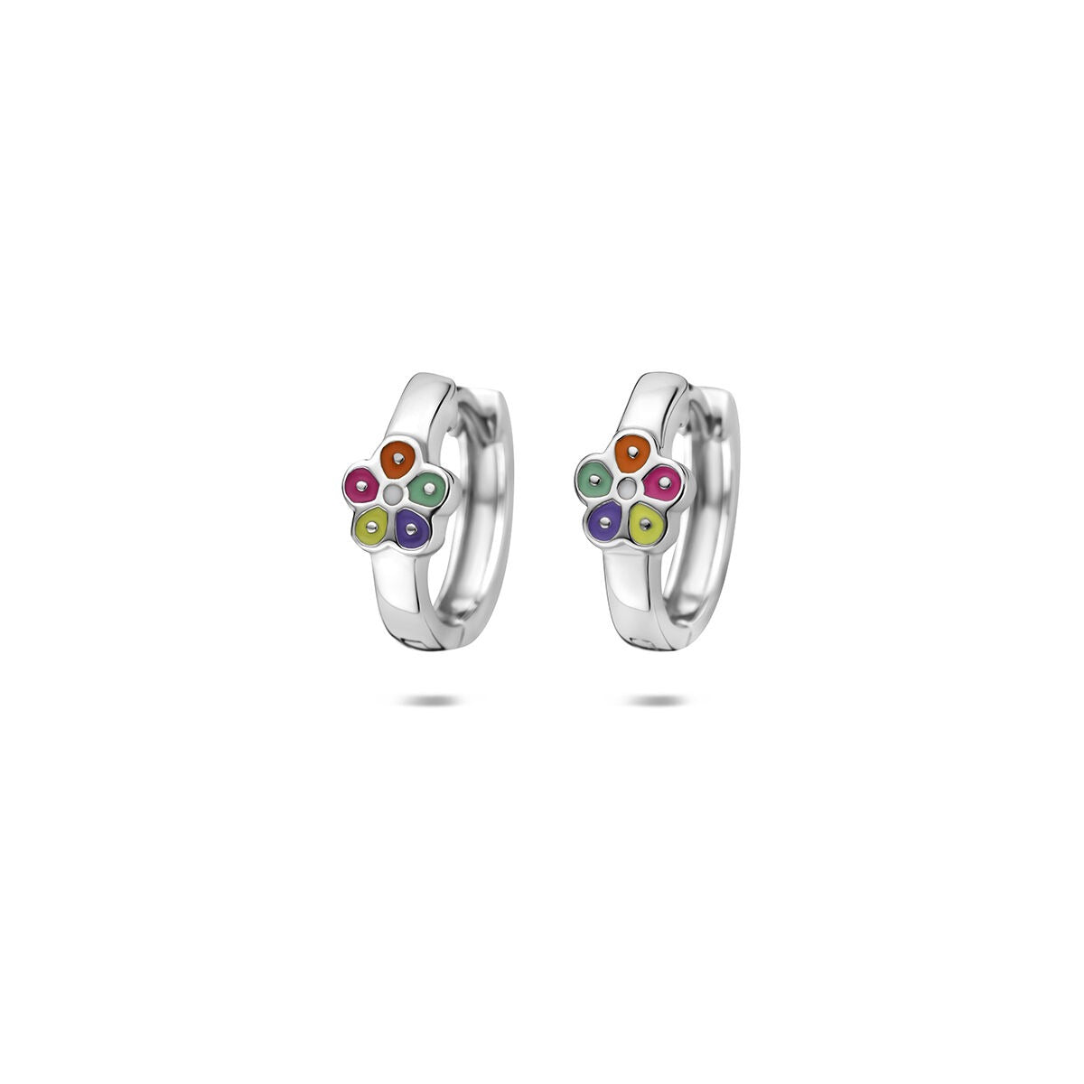 Gerhodineerte 925 Silber Klappohrringe mit buntem Emaille-Blumenmotiv