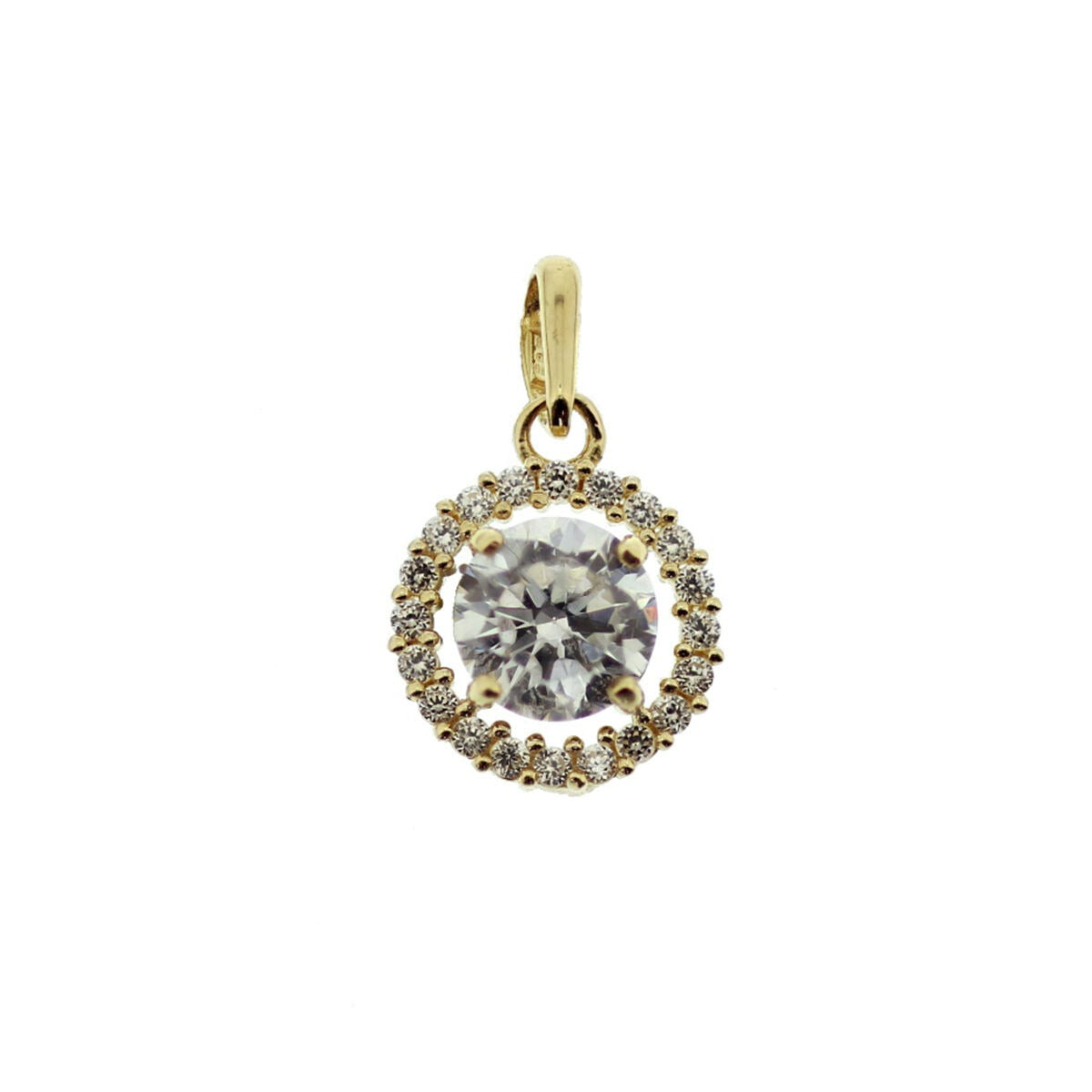 Hänger aus 9k Gelbgold mit rundem Zirkonia und umlaufenden kleinen Zirkonia-Steinen