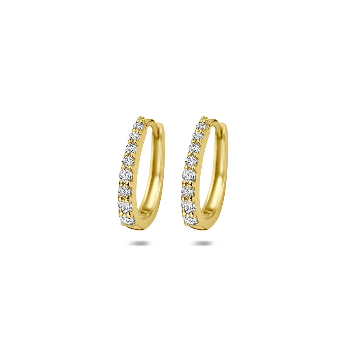 14k gelbgoldene Klappcreolen mit lab-grown Diamanten in einer Reihe angeordnet