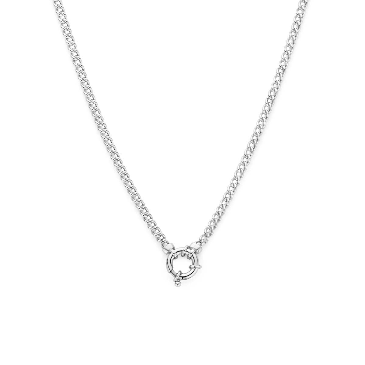 Ankercollier aus rhodiniertem Silber mit großem Karabinerverschluss