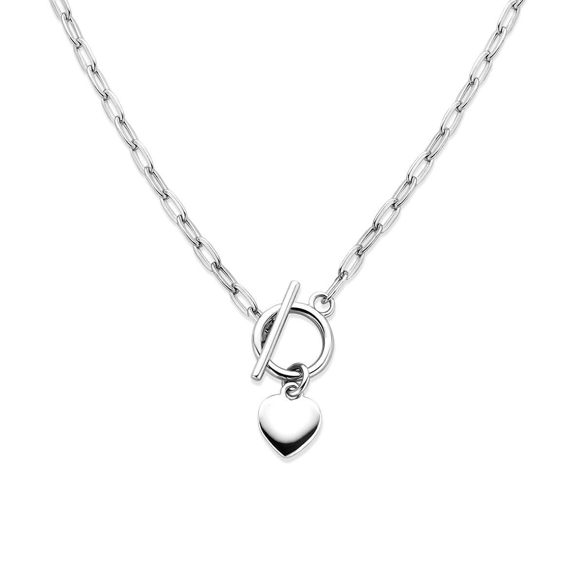 Gerhodiniertes 925 Silbercollier mit Herzanhänger und Toggle-Verschluss