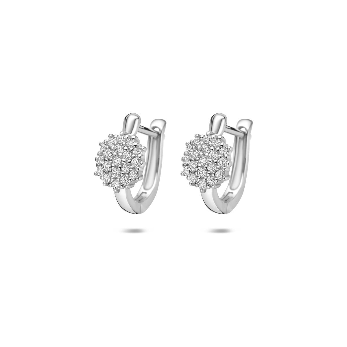 Gerhodineerte Silber Klappohrringe mit Zirkonia, rundes Design und funkelnden Steinen