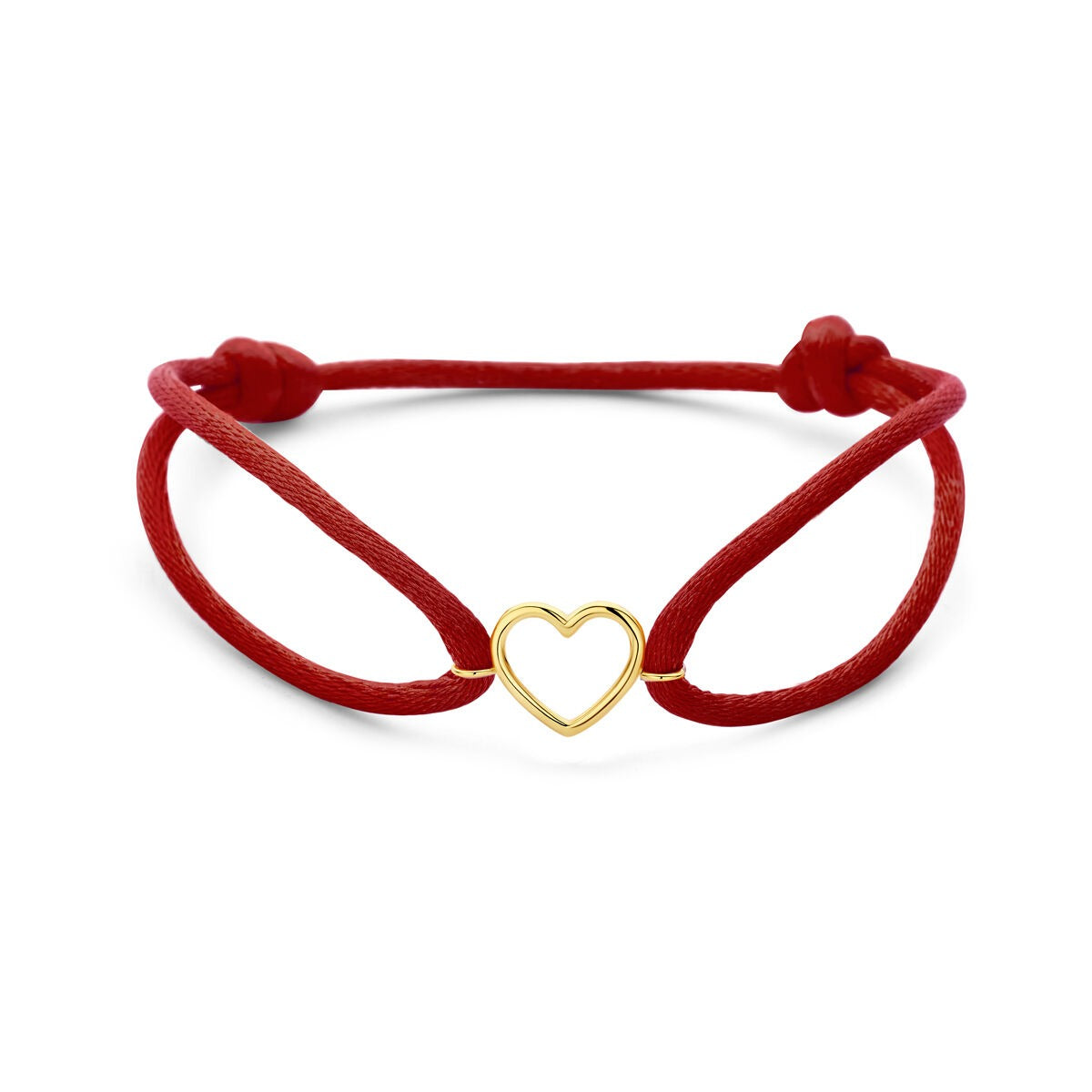 Rote Satin-Armband mit 14k goldenem Herzanhänger