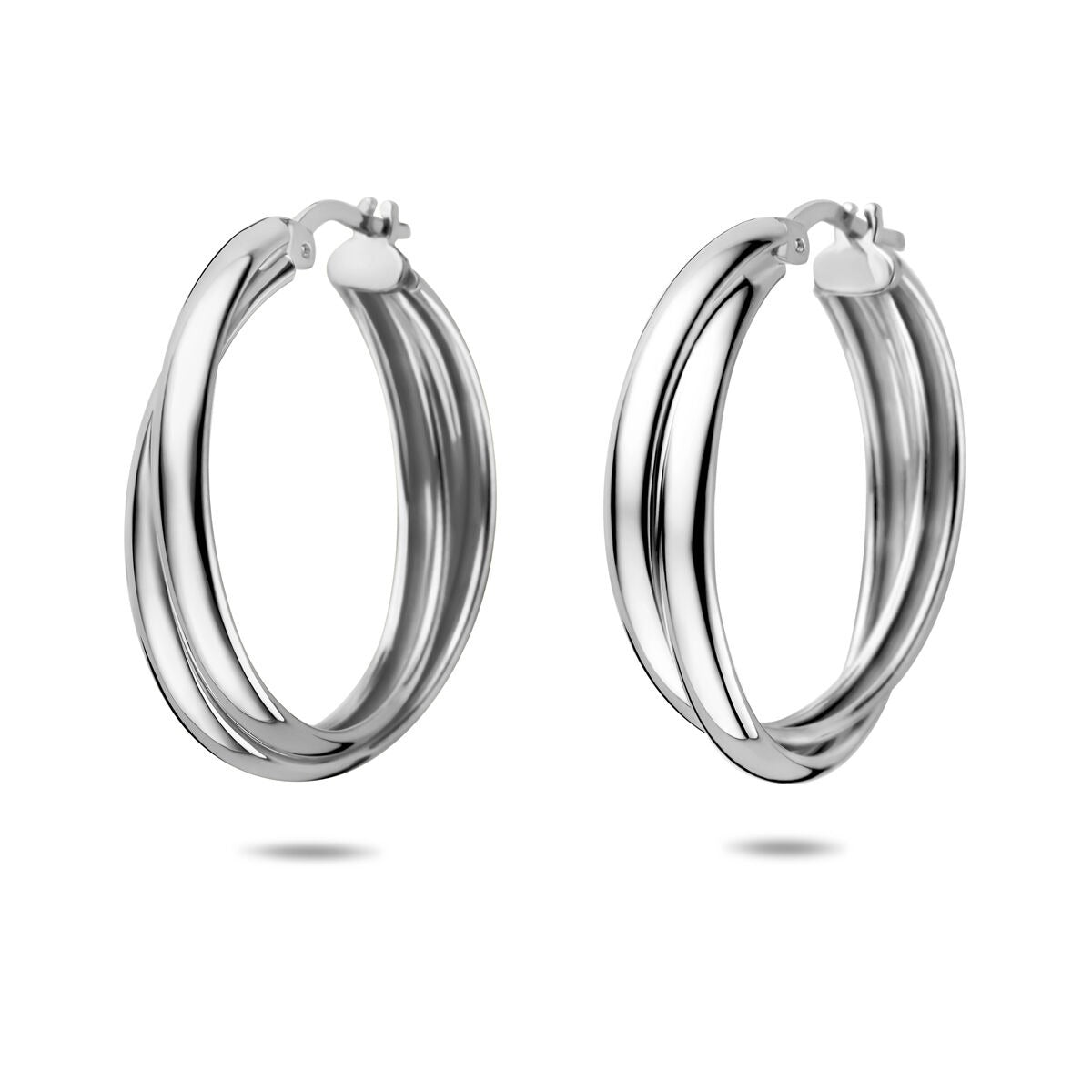 Gerhodinierte Ohrringe aus 925 Silber mit doppeltem Ringdesign und glänzender Oberfläche