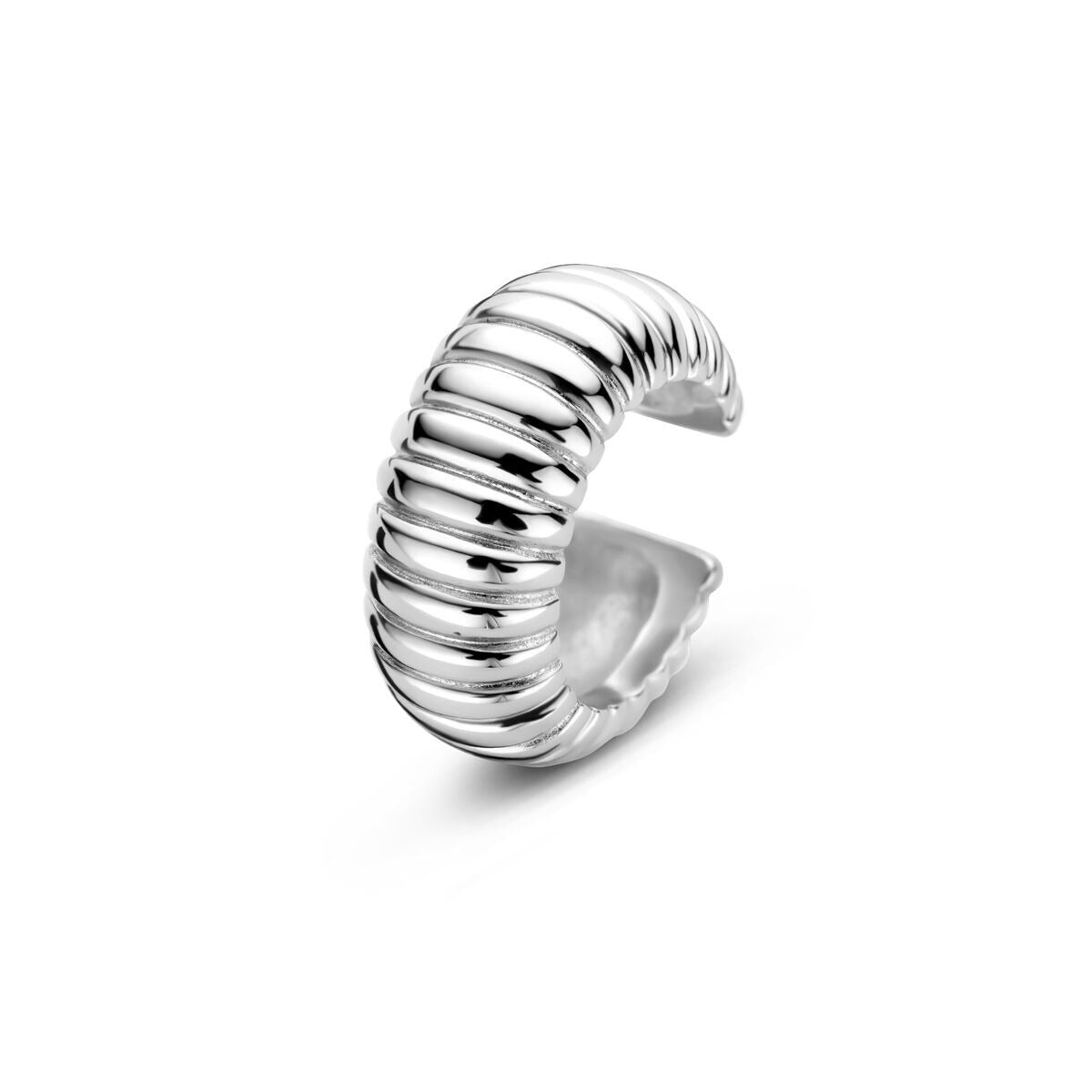 Gerhodinierter silberner Ear Cuff für Damen mit geriffelter Oberfläche