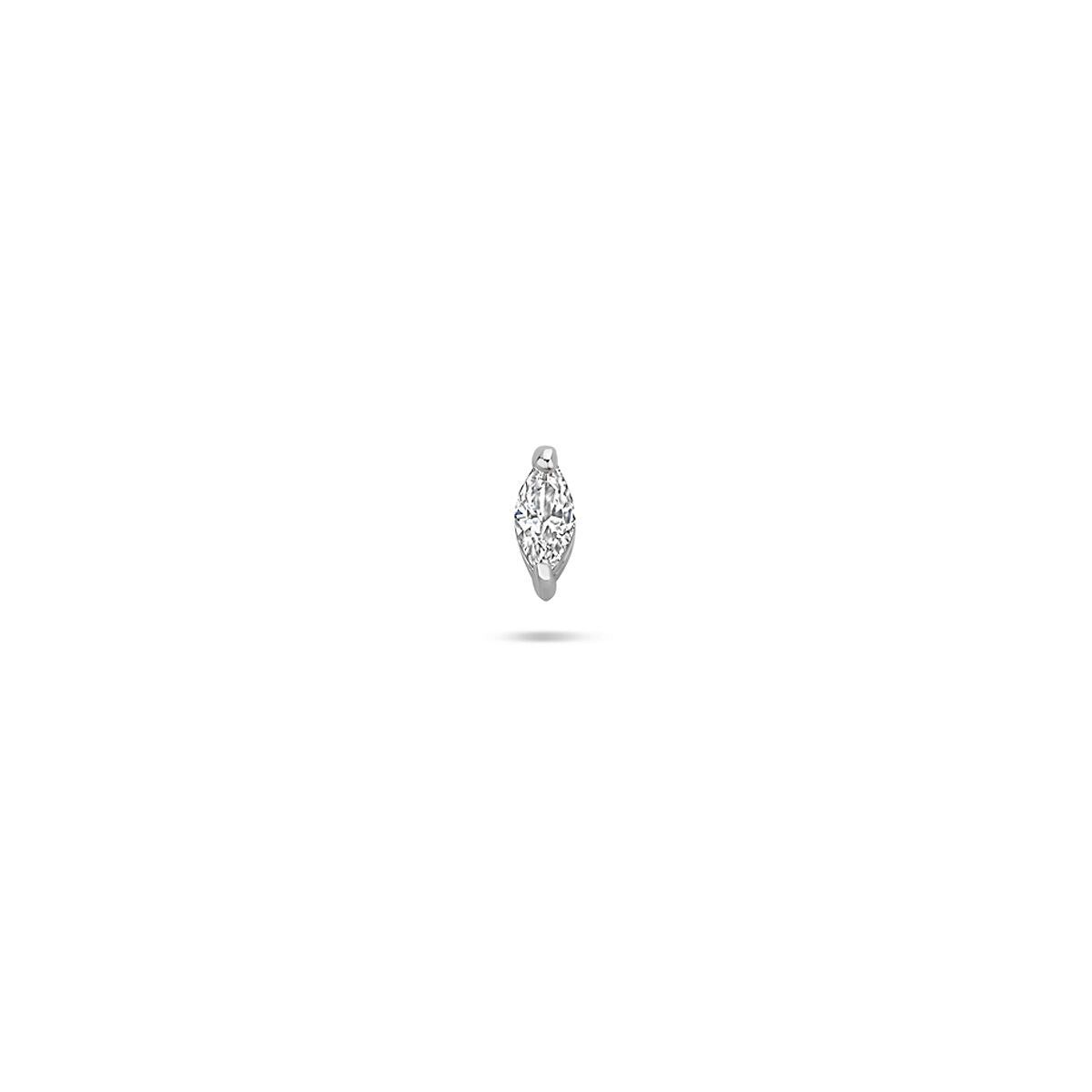 Zilberner Flat Back Piercing mit markisenförmigem Zirkonia, rhodiniert, 925er Silber