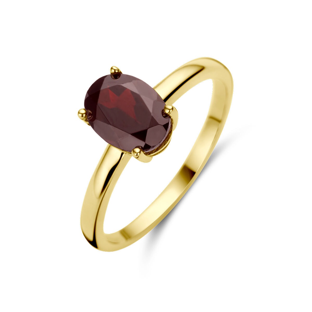 Ring aus 14K Gelbgold mit ovalem Granat in roter Farbe