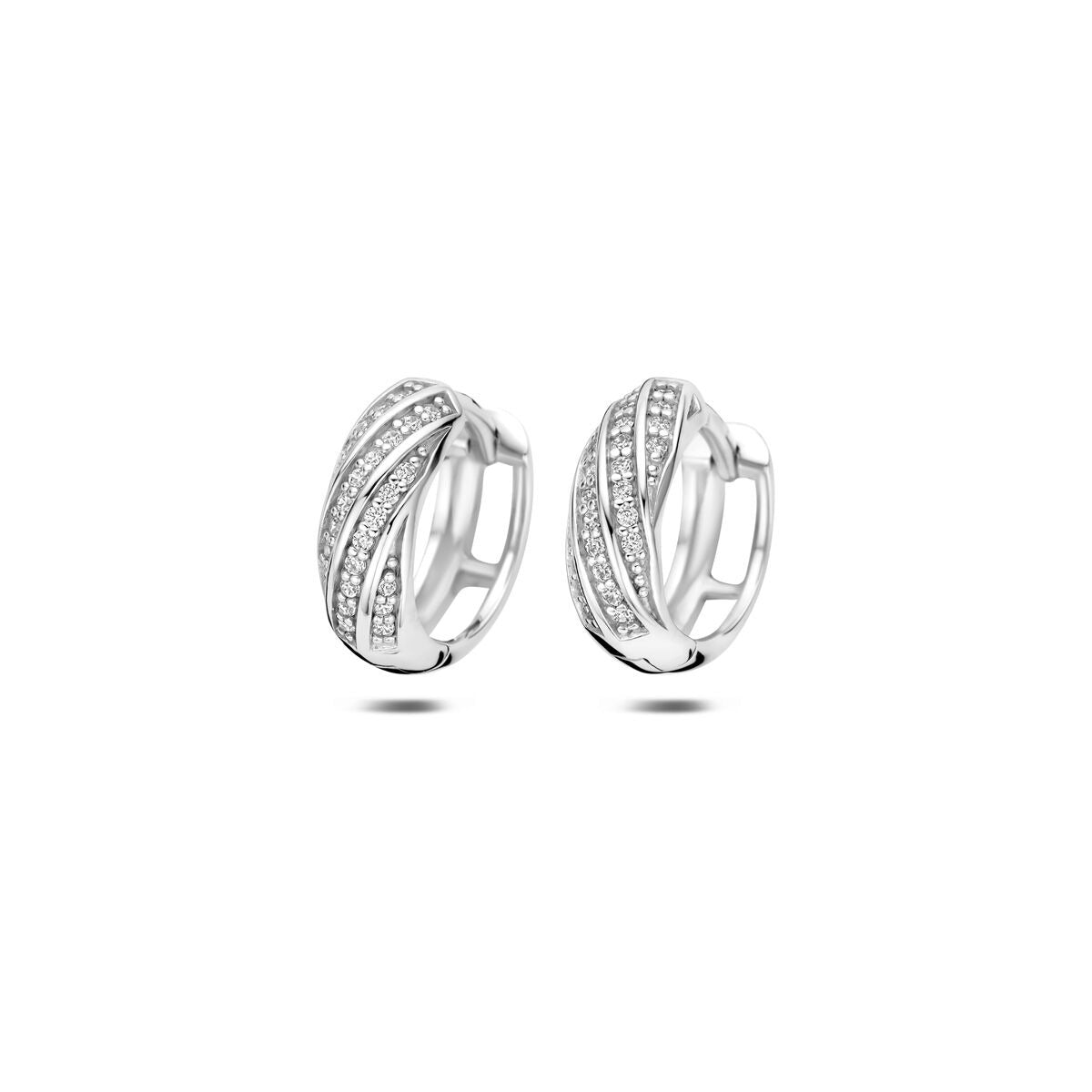 Gerhodinierte 925 Silberne Klapp-Ohrringe mit Zirkonia, 12 x 4,5 mm, in geschwungener Form