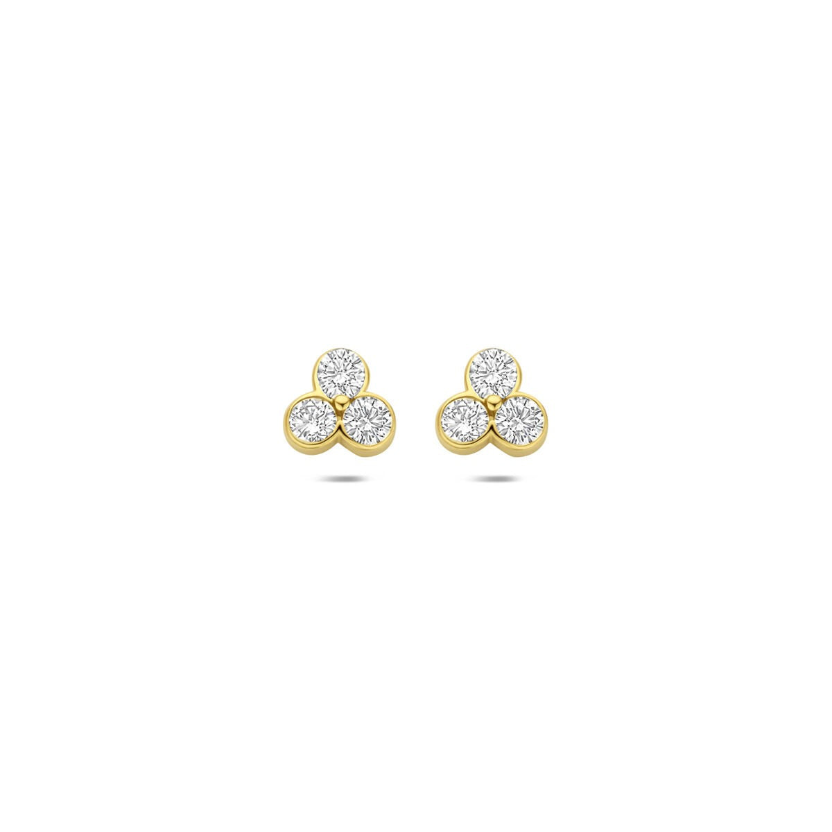 14k goldene Ohrstecker mit drei runden, funkelnden lab-grown Diamanten