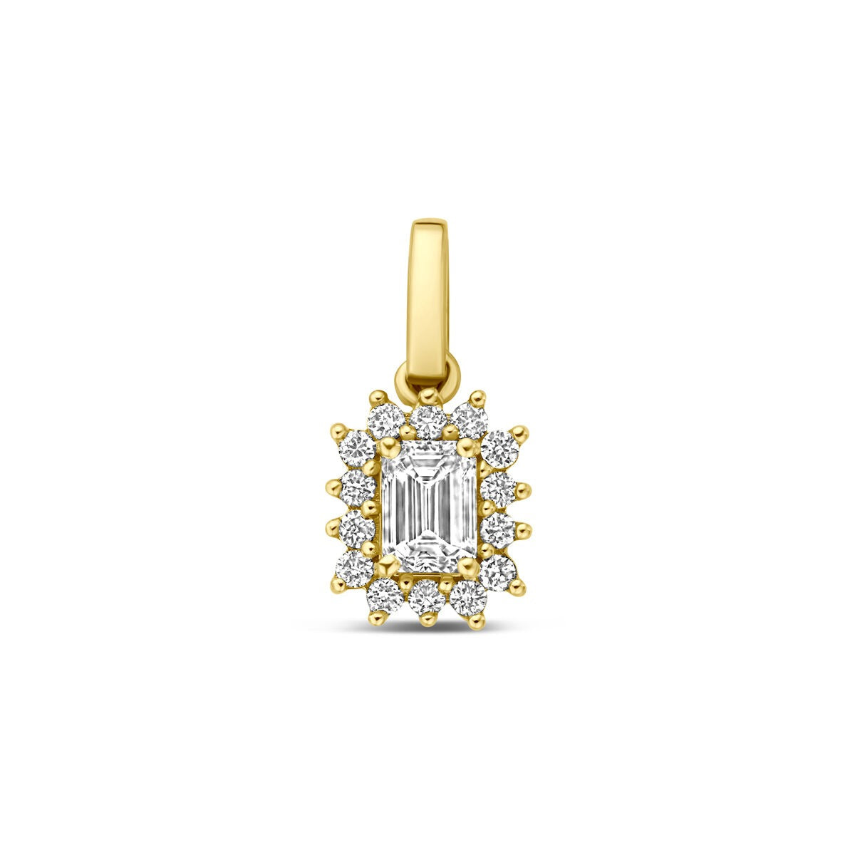 Hänger aus 14k Gelbgold mit lab-grown Diamant und kleinen, funkelnden Zirkonia-Steinen