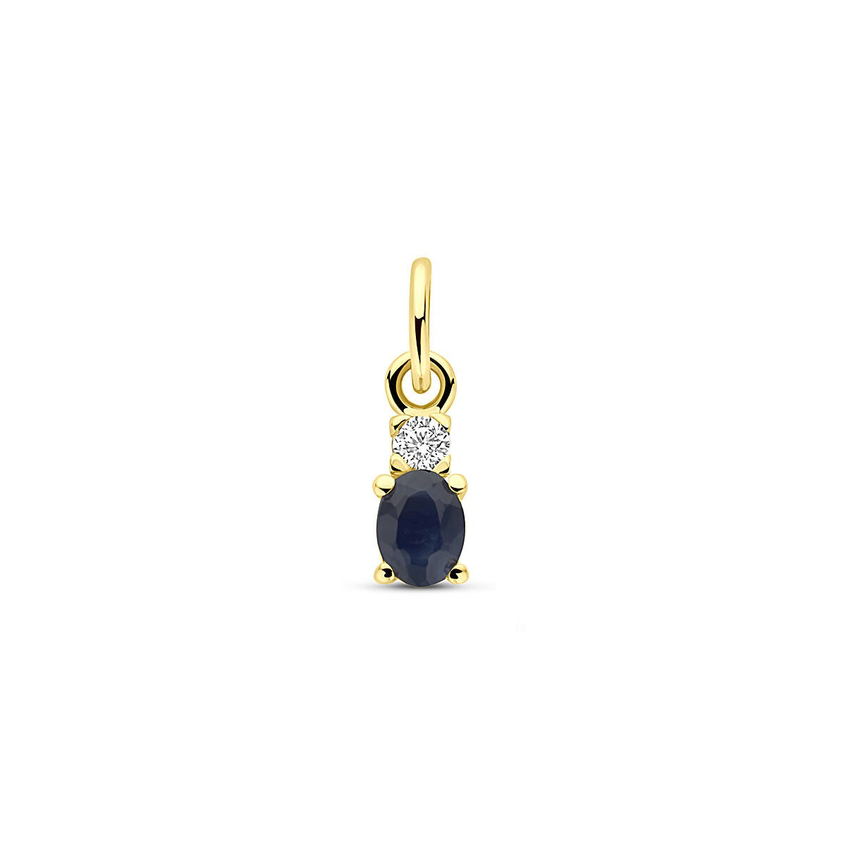 Hänger aus 14k Gelbgold mit ovalem Saphir und zwei Zirkonia, 12 mm lang