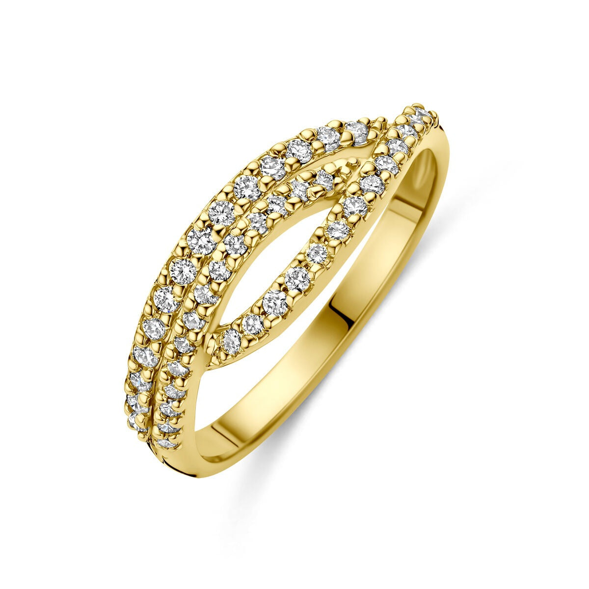 Ring aus 14k Gelbgold mit lab-grown Diamanten in zwei geschwungenen Reihen