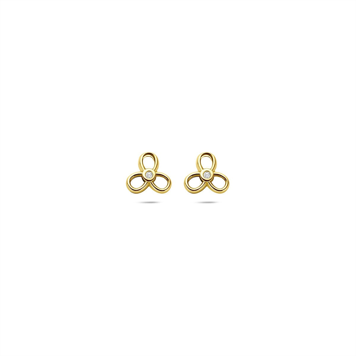 9k gelbgoldene Ohrstecker mit Zirkonia, 6x6,5 mm, in dreifacher Schleifenform