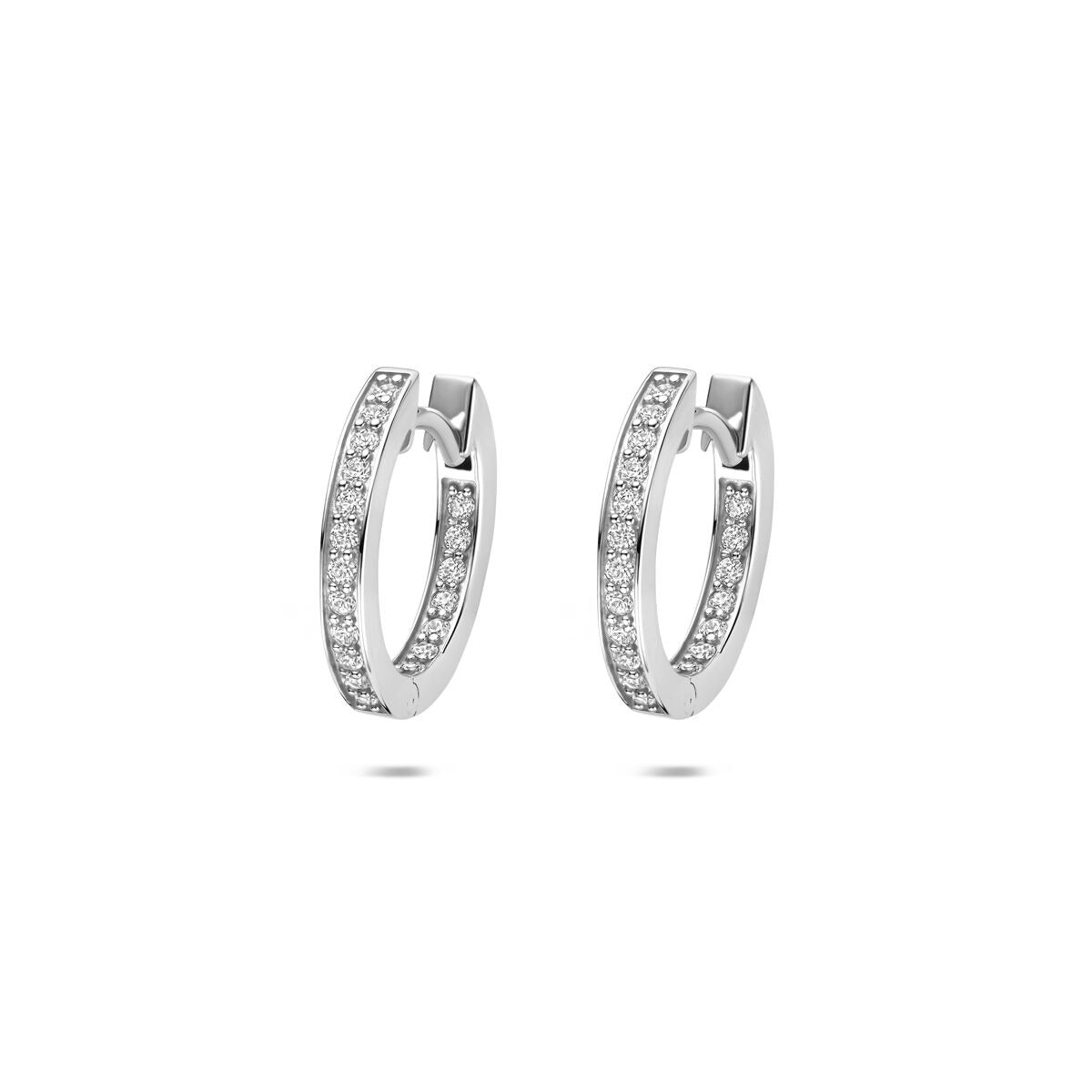 Silberne Klapohringe aus rhodiniertem 925 Silber mit Zirkonia, Durchmesser 15 mm