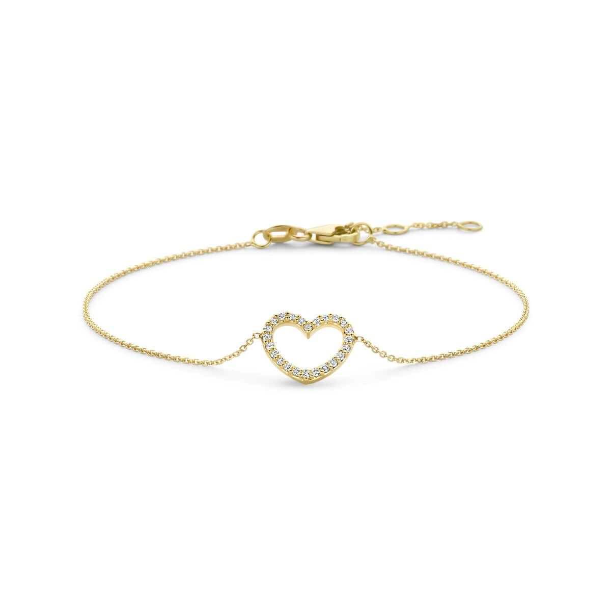 14k Geelgouden armband met hartje en lab grown diamant