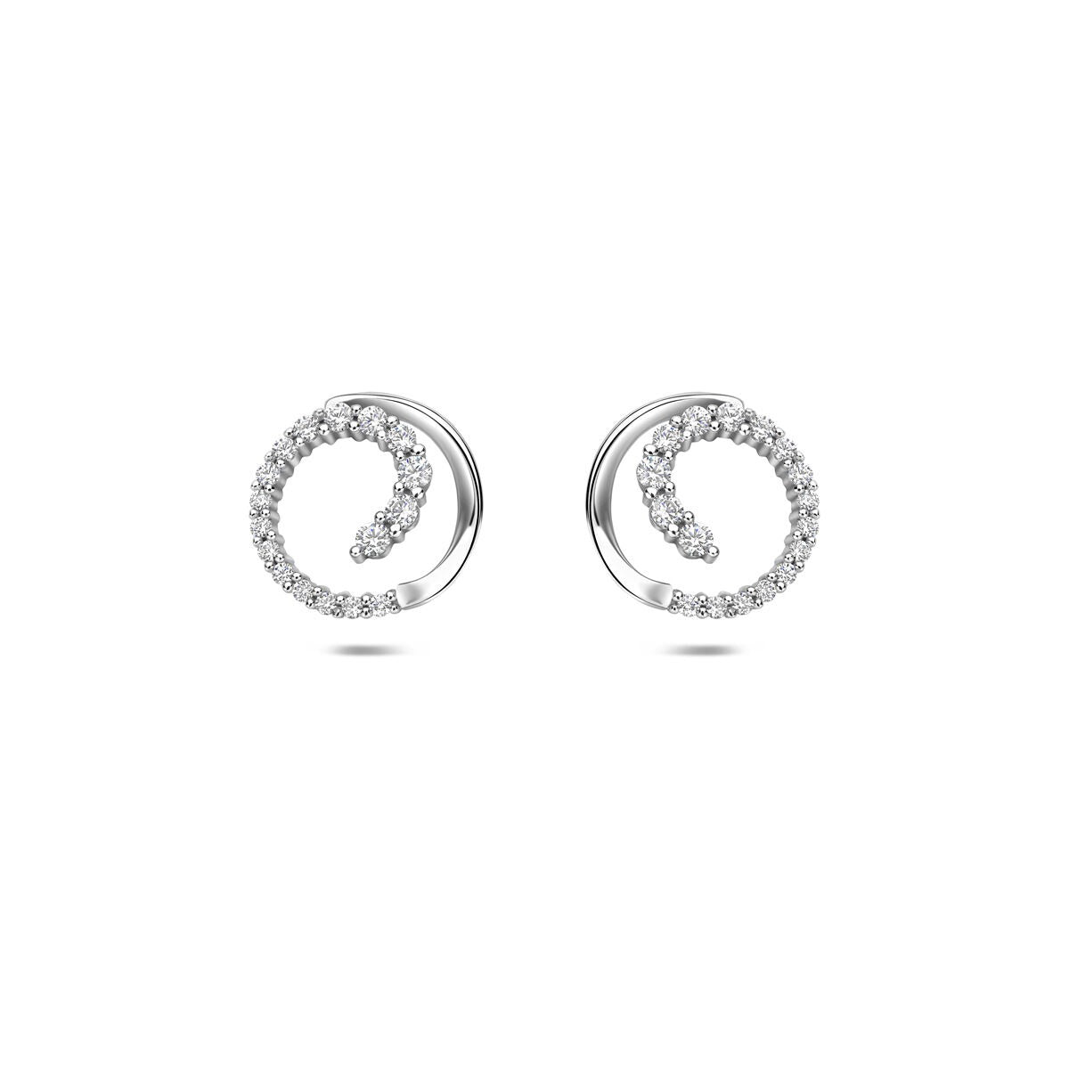 Silberne Ohrstecker mit Zirkonia, rundes Design, 9,5 mm, mit brillant geschliffenen Steinen.
