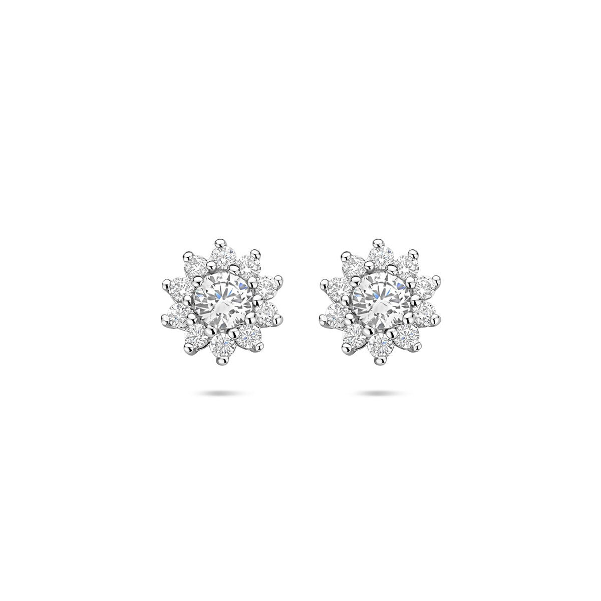 Ohrstecker aus rhodiniertem 925 Silber mit 8 mm Zirkonia in Brillantform und funkelndem Design