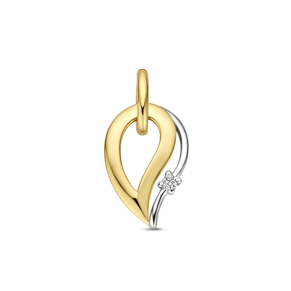 Hänger aus 14k Gelbgold mit diamantierter, silberner Linie und geschwungener Form