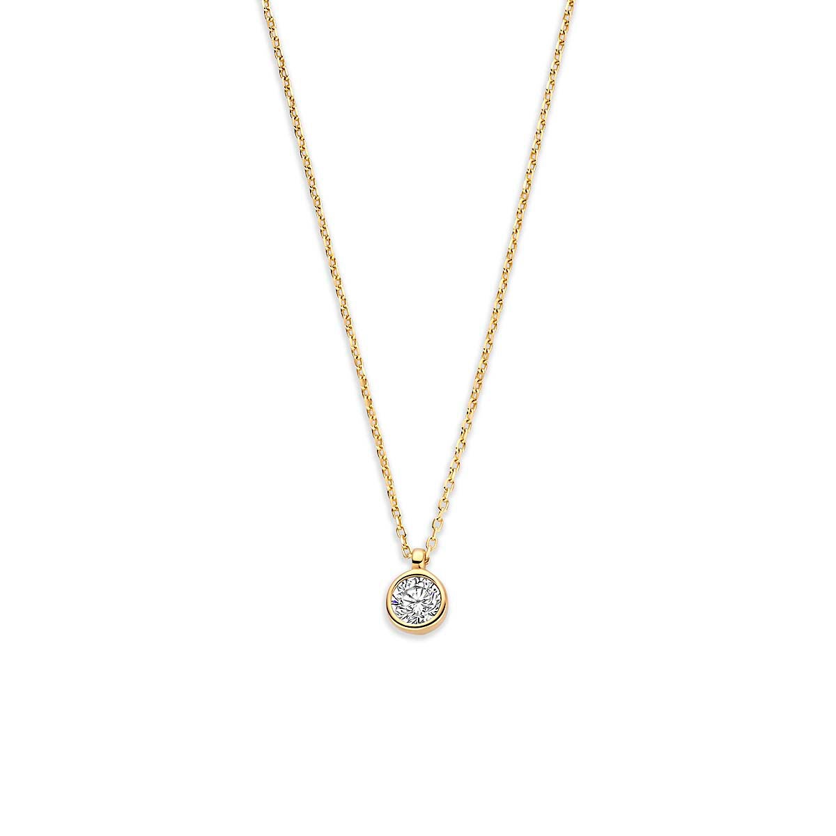 Collier aus 9k Gelbgold mit rundem Anhänger und Zirkonia-Stein