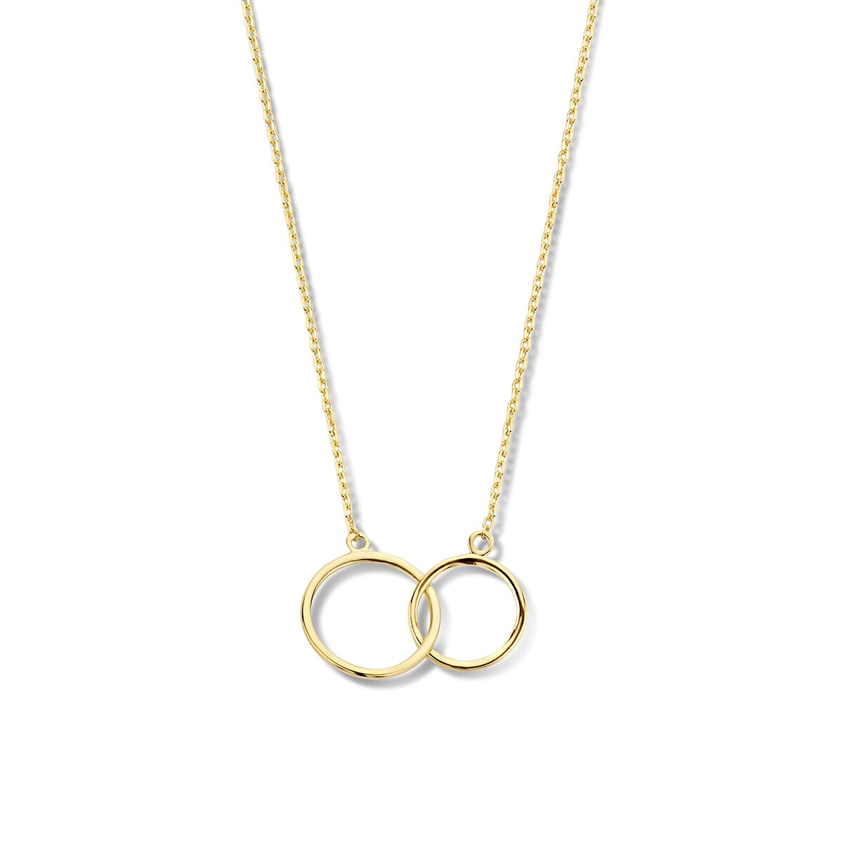 Collier aus 9K Gelbgold mit zwei ineinandergreifenden Ringen, Länge 40-42-44 cm