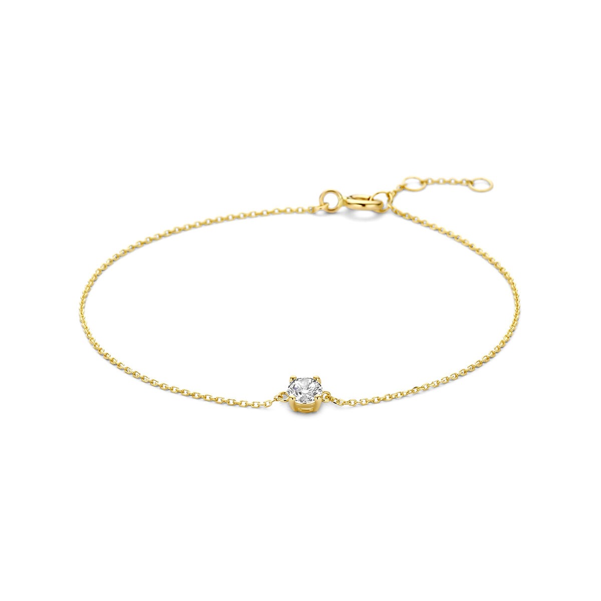 Armband aus 9K Gelbgold mit Zirkonia, Länge 16,5 - 18,5 cm, feine Kette mit einem zentralen Stein