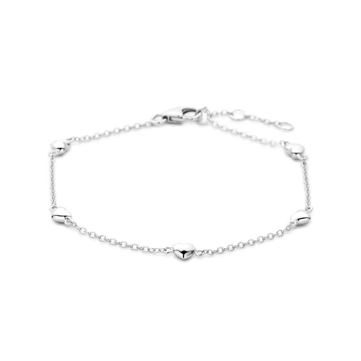 Silbernes Damenarmband mit Herzchen, rhodiniert, 18,5 cm lang, feine Gliederkette