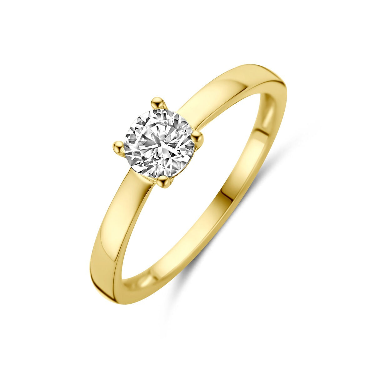 Vergoldeter Ring aus 925er Silber mit rundem Zirkonia in der Mitte