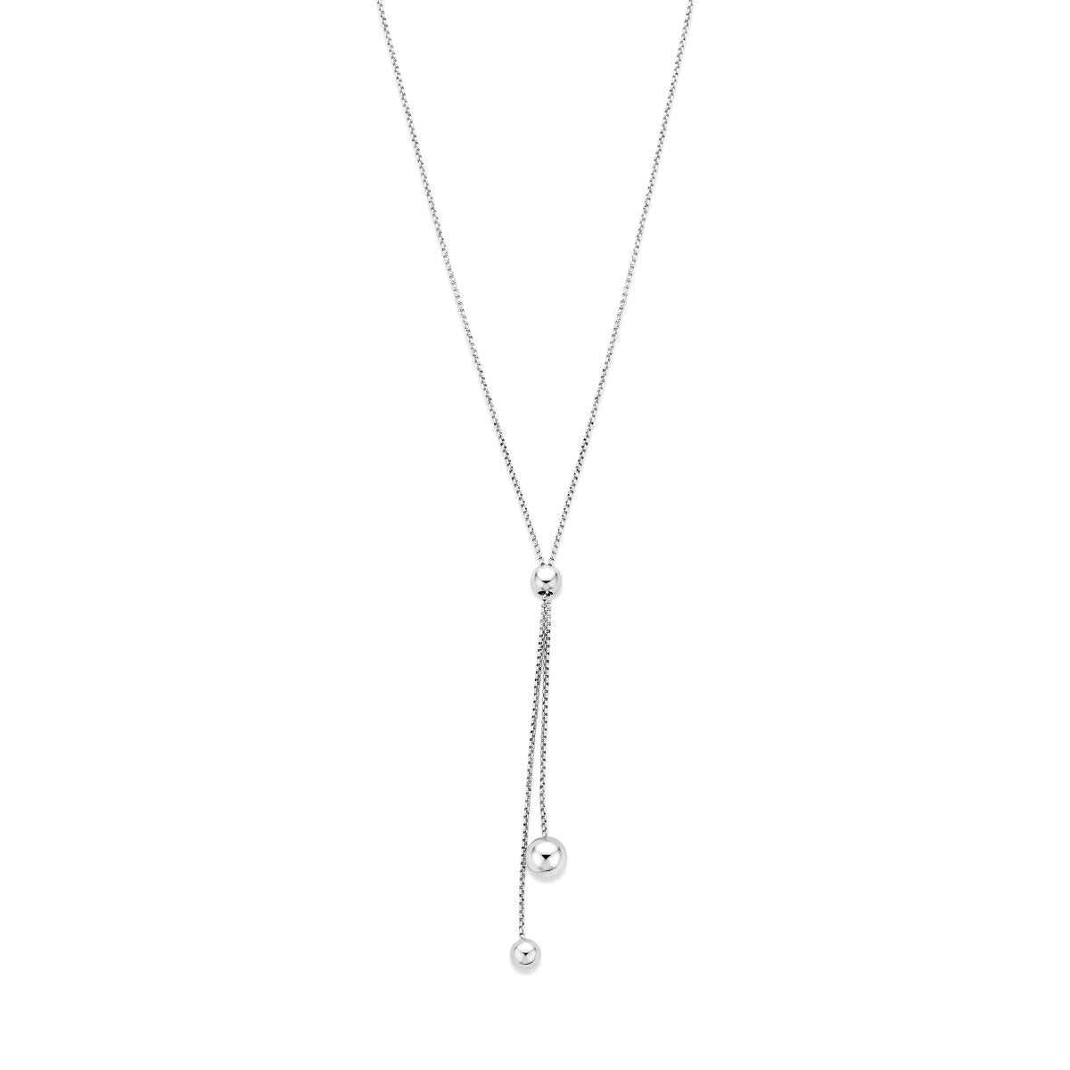 Y-Collier aus rhodiniertem 925 Silber mit drei Kugeln und feinen Kettensträngen