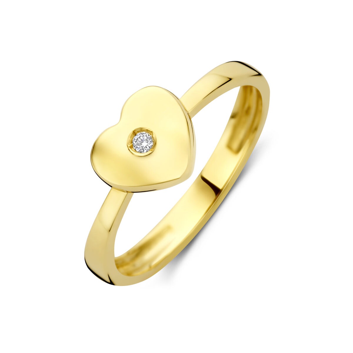 Ring aus 14k Gelbgold mit herzförmigem Design und einem lab-grown Diamanten in der Mitte