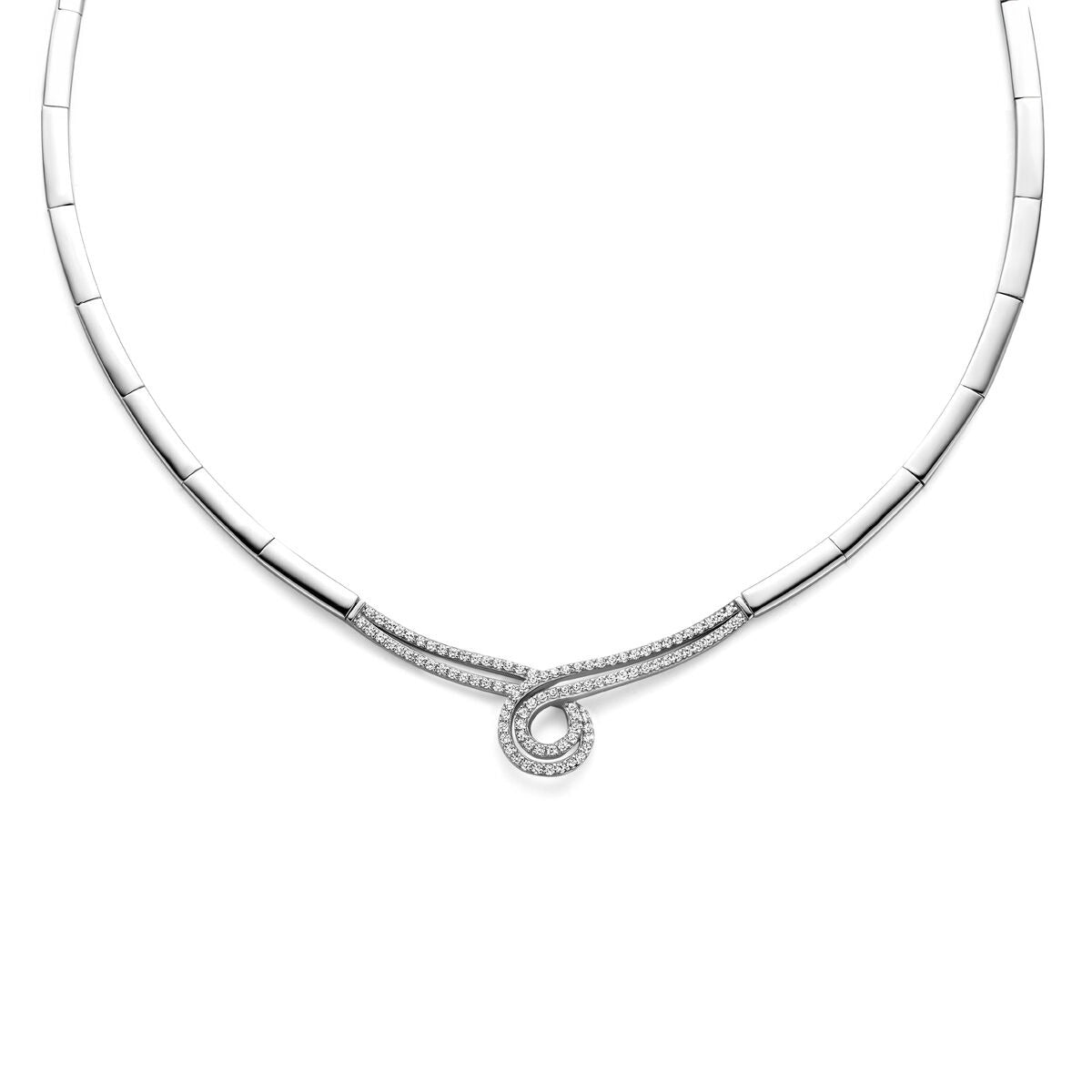 925 rhodinierte Silberkette mit Zirkonia und geschwungenem Design