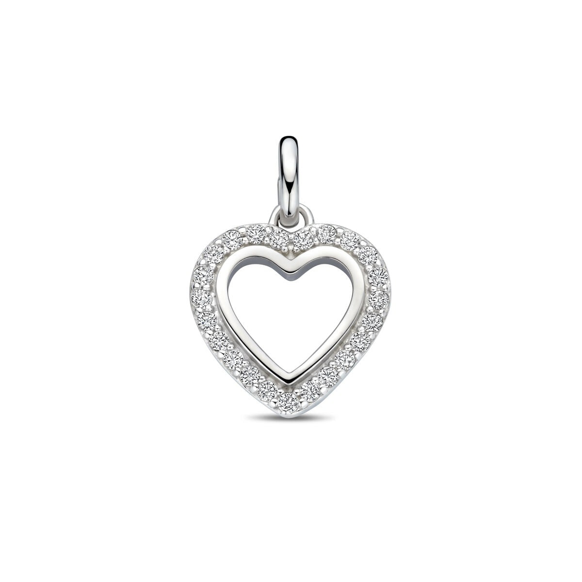 Herzförmiger Anhänger aus rhodiniertem 925 Silber mit Zirkonia, 17,5 mm hoch